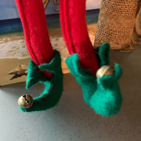 VINTAGE. RED Santa knee hugger elf. Made in Japan, has a hanger for ornament use - Picture 3 of 8
